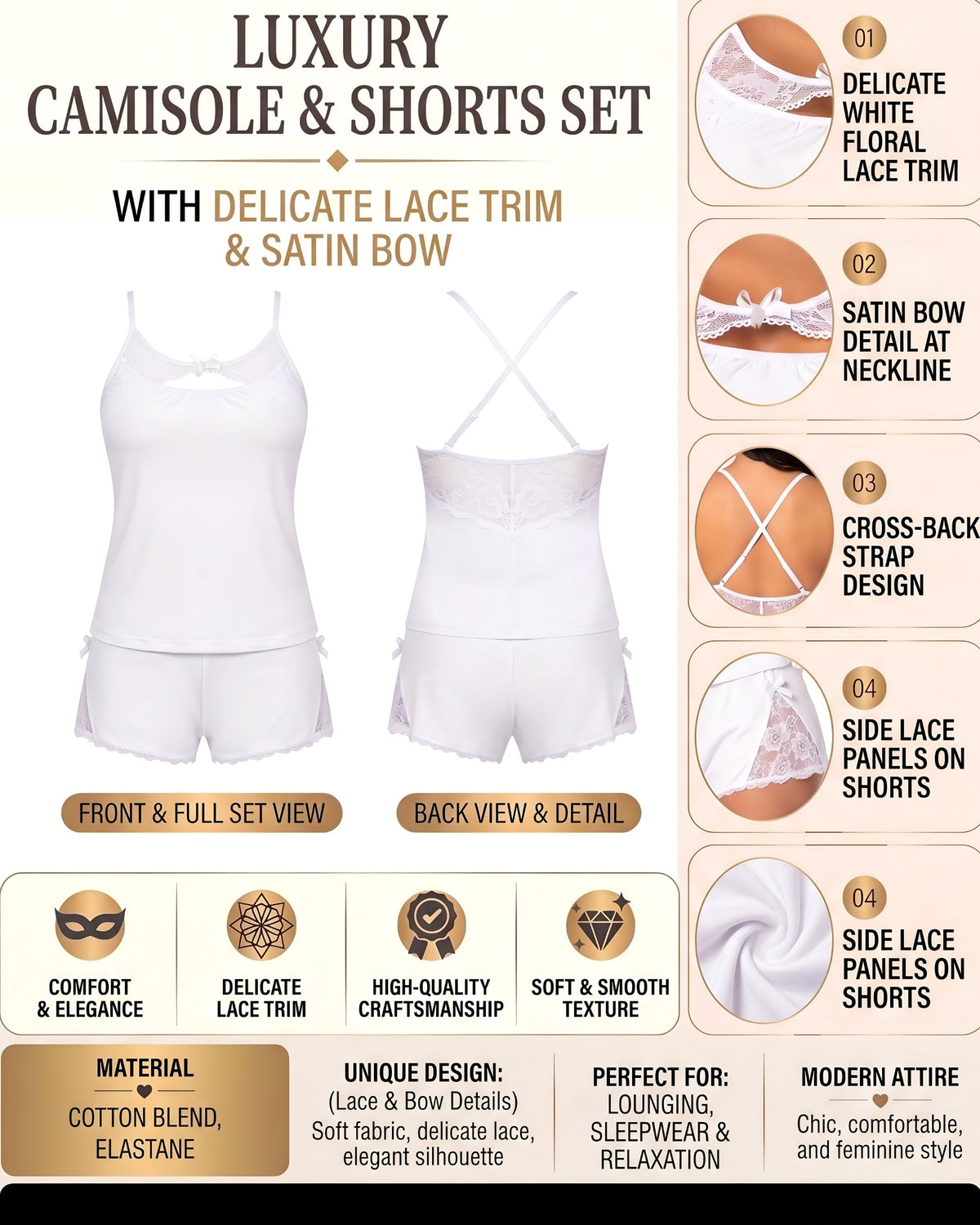 Linsori Pearl Modal Lace Sleep Set Plus Size -  Product detail view