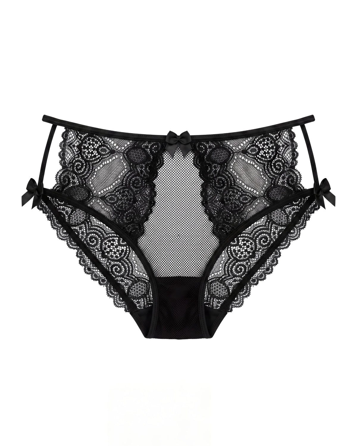 Linsori Noir Crotchless Lace Brief Plus Size - White background view