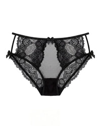Linsori Noir Crotchless Lace Brief Plus Size - White background view
