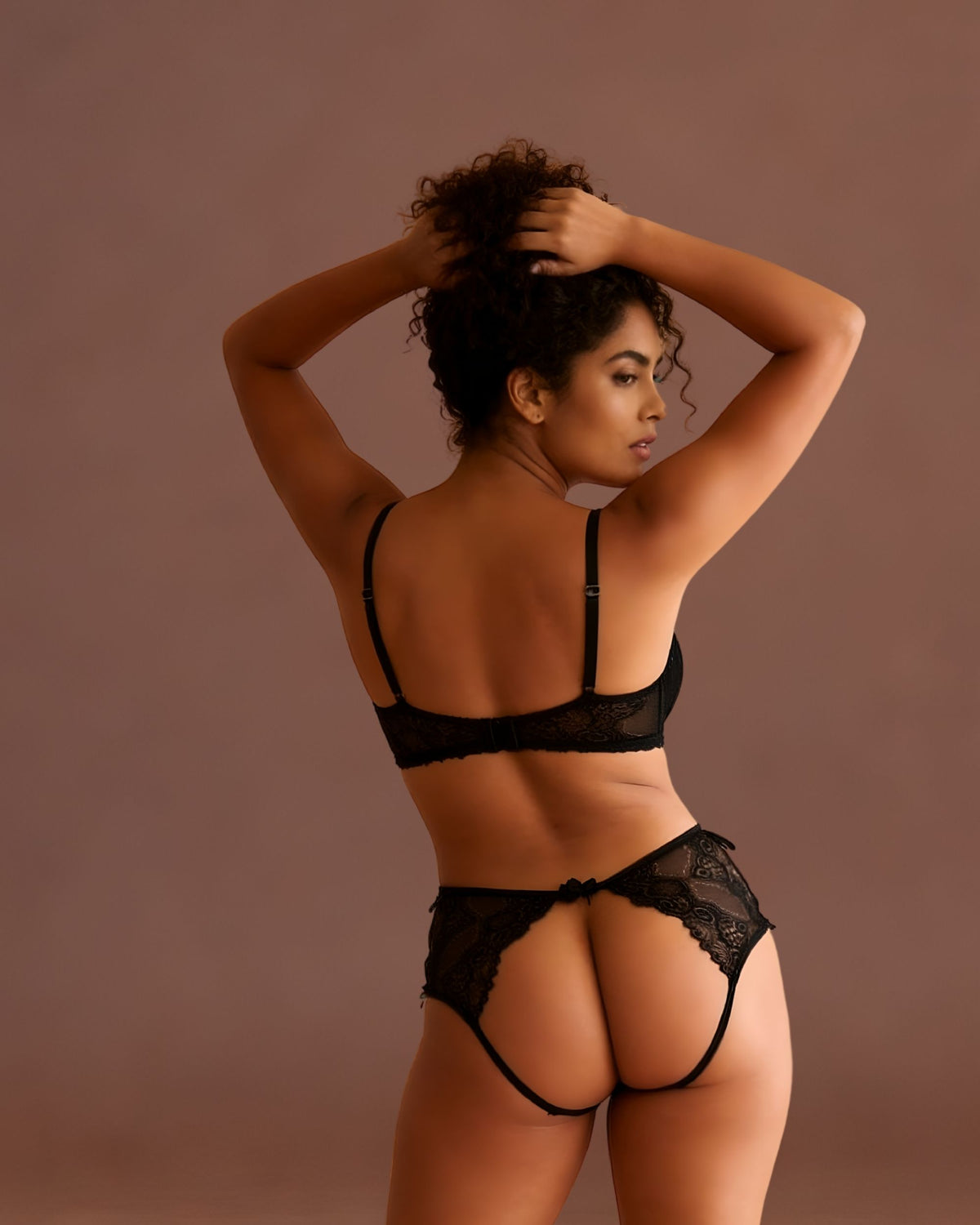 Linsori Noir Crotchless Lace Brief Plus Size -  back view