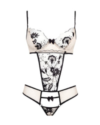 Linsori Noir Floral Embroidered Teddy Plus Size - White background view