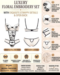 Linsori Noir Floral Embroidered Teddy Plus Size -  Product detail view