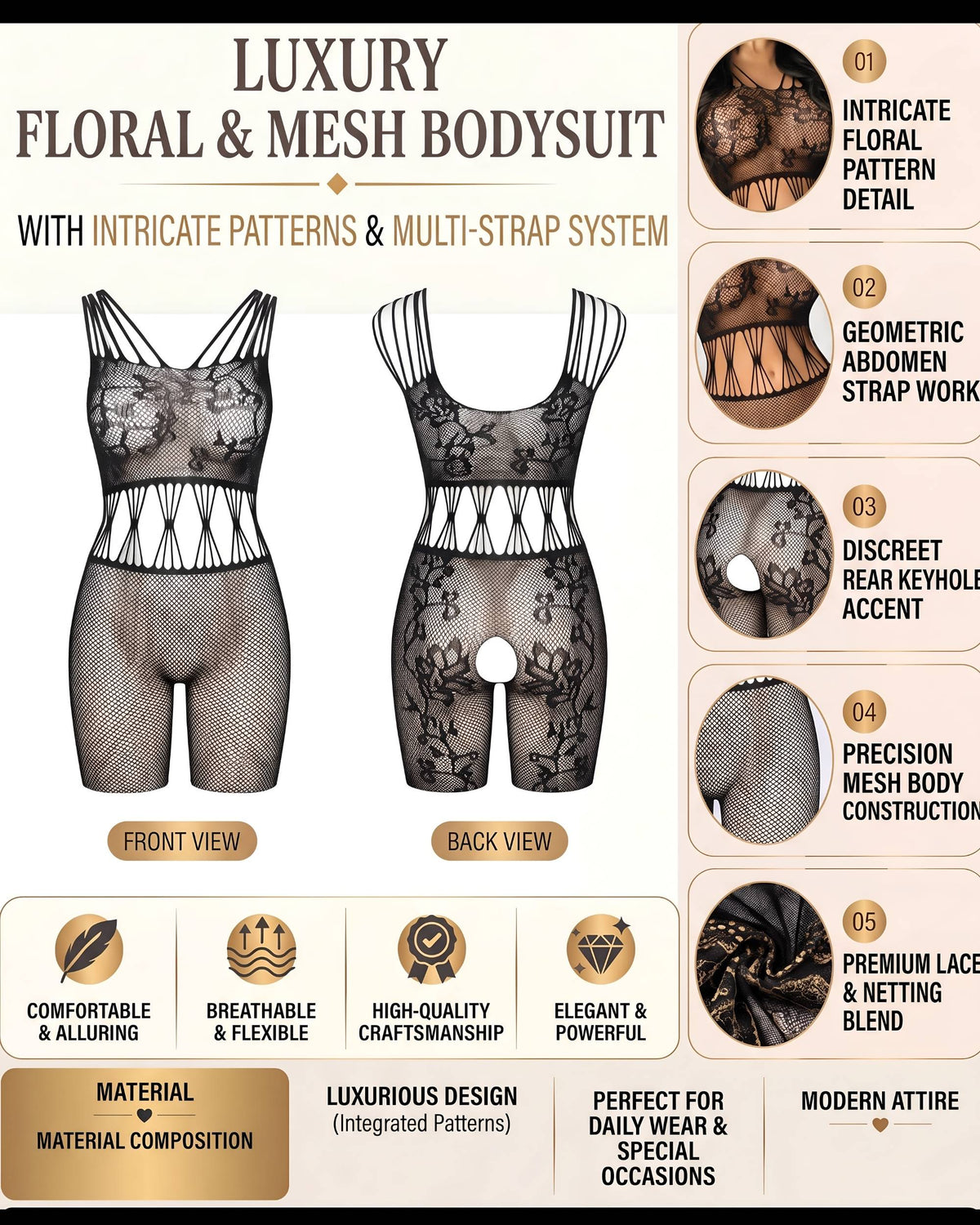Linsori Noir Miranda Bodystocking Set - Product detail view 
