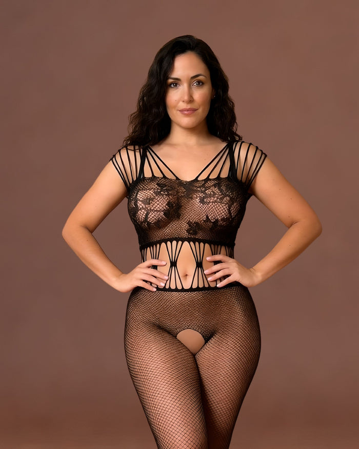 Linsori Noir Miranda Bodystocking Set - Front view 