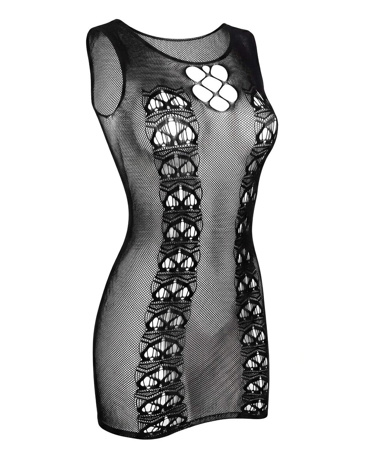 Linsori Noir Fishnet Evening Dress - White background view