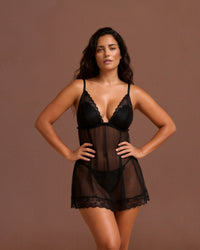 Linsori Lauren Lace Tulle Chemise Plus Size - Front view 