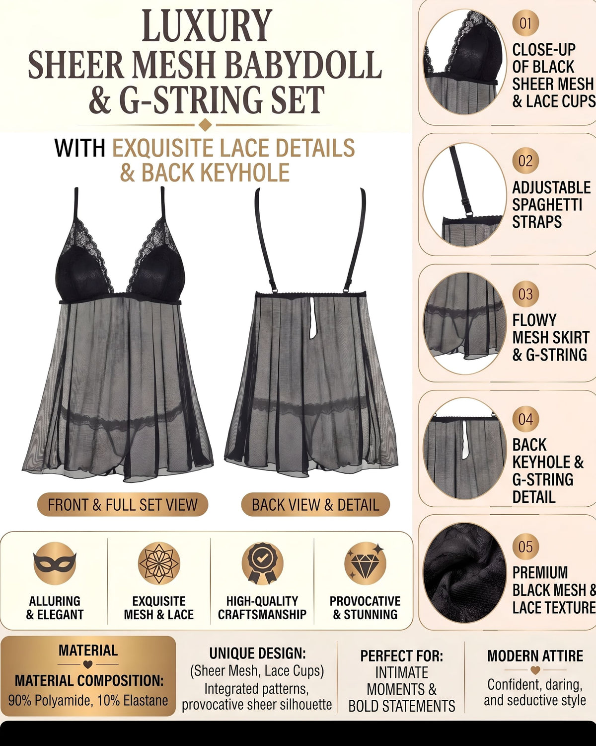 Linsori Noir Lace Contour Corset Set Plus Size -  Product detail view