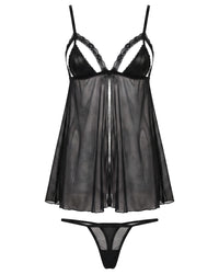 Linsori Noir Lacquered Lace Chemise Plus Size - White background view