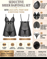 Linsori Noir Lacquered Lace Chemise Plus Size -  Product detail view