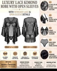 Linsori Noir Lace Robe with Ribbon Sleeves Plus Size -  Product detail view