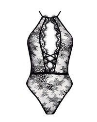 Linsori Noir Lace Cut-Out Floral Lace Teddy - White background view