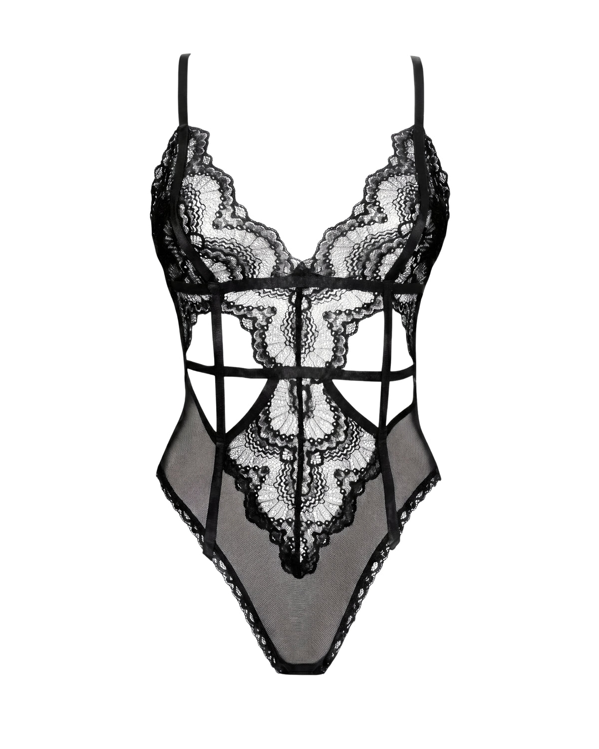Linsori Peyton Sheer Floral Lace Teddy Plus Size - White background view