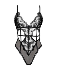 Linsori Peyton Sheer Floral Lace Teddy Plus Size - White background view