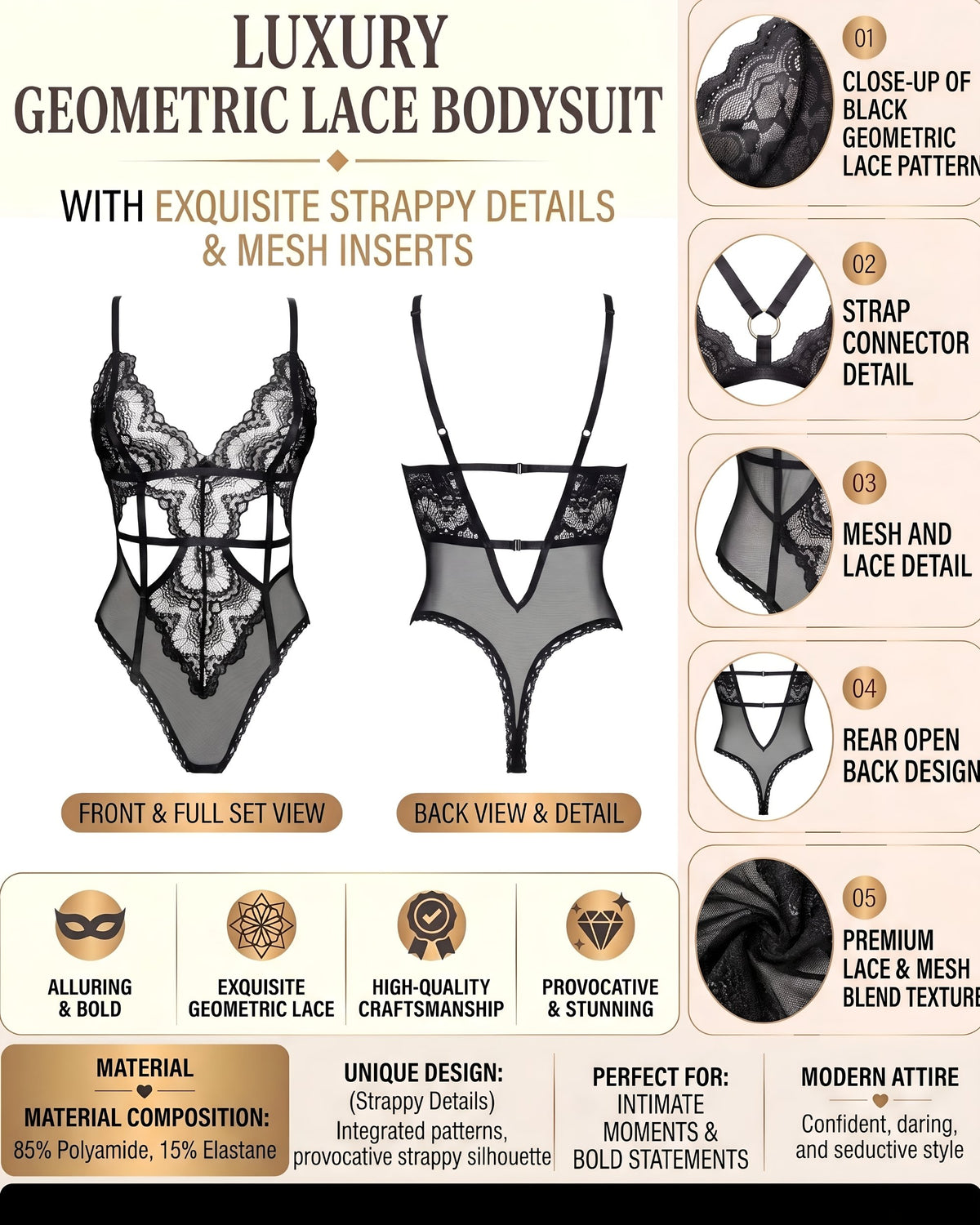 Linsori Peyton Sheer Floral Lace Teddy Plus Size -  Product detail view