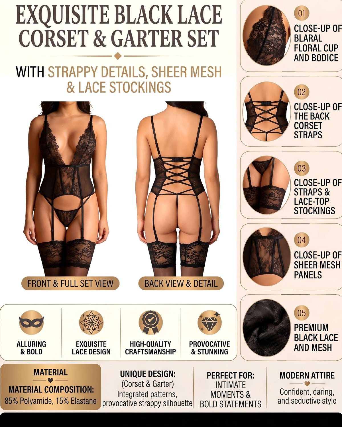 Linsori Estera Deep V Corset Delicate Set Plus Size -  Product detail view