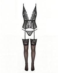 Linsori Estera Deep V Corset Delicate Set Plus Size - White background view