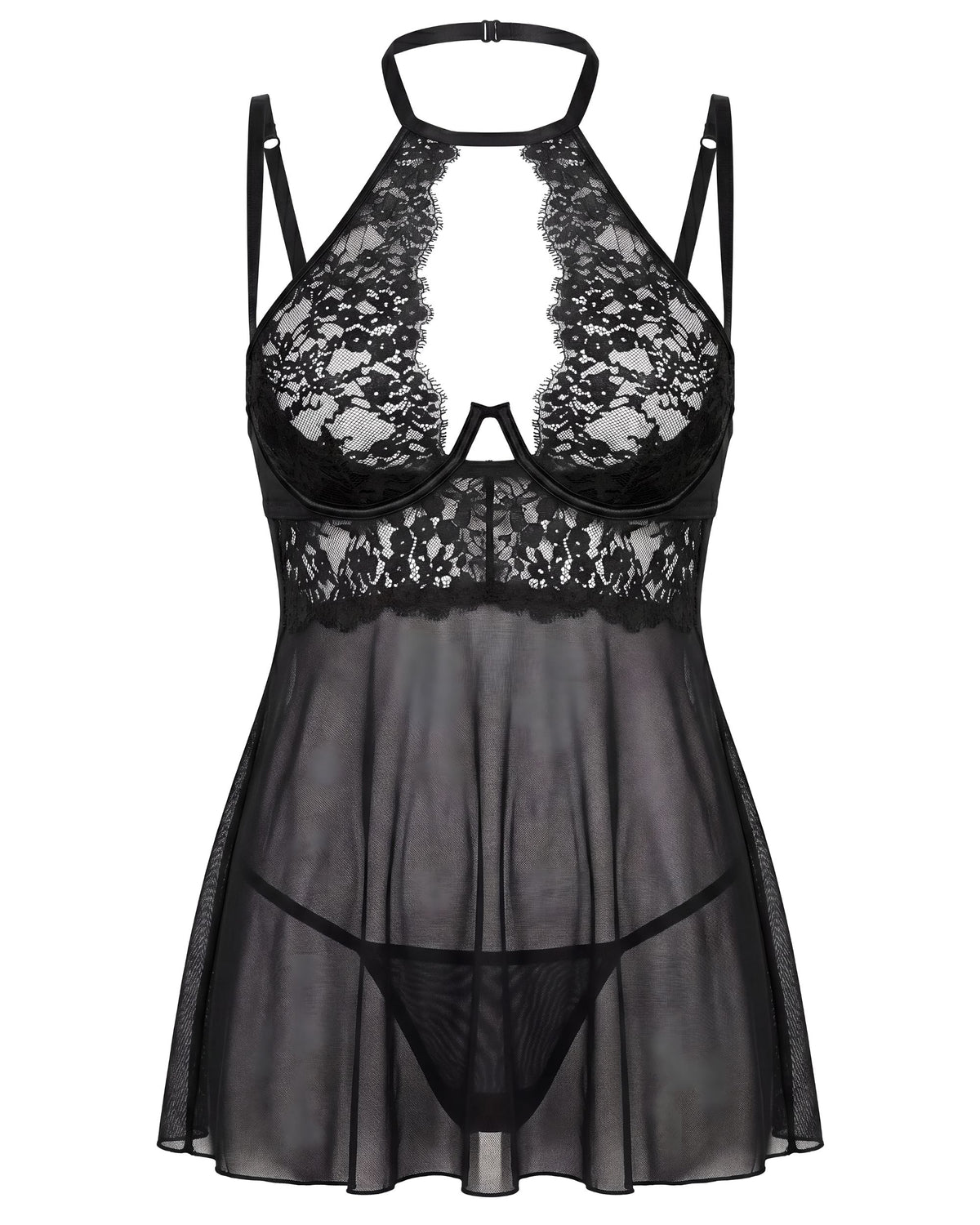 Linsori Mariana Tulle Chemise Set Plus Size - White background view