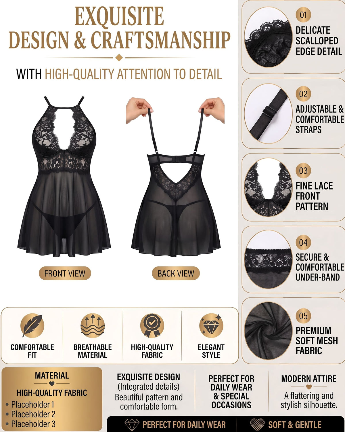 Linsori Mariana Tulle Chemise Set Plus Size -  Product detail view