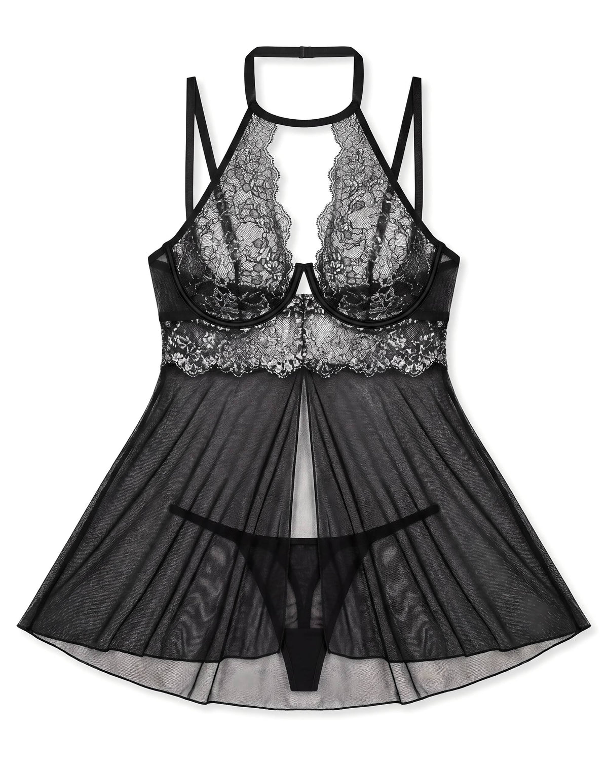 Linsori Silver Moonlight Lace Chemise Plus Size - White background view