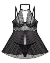 Linsori Silver Moonlight Lace Chemise Plus Size - White background view