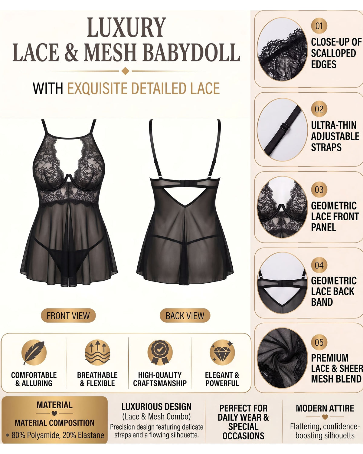 Linsori Silver Moonlight Lace Chemise Plus Size -  Product detail view