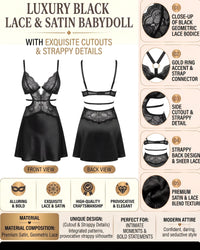 Linsori Noir Lace Chemise Floral Lace Set Plus Size -  Product detail view
