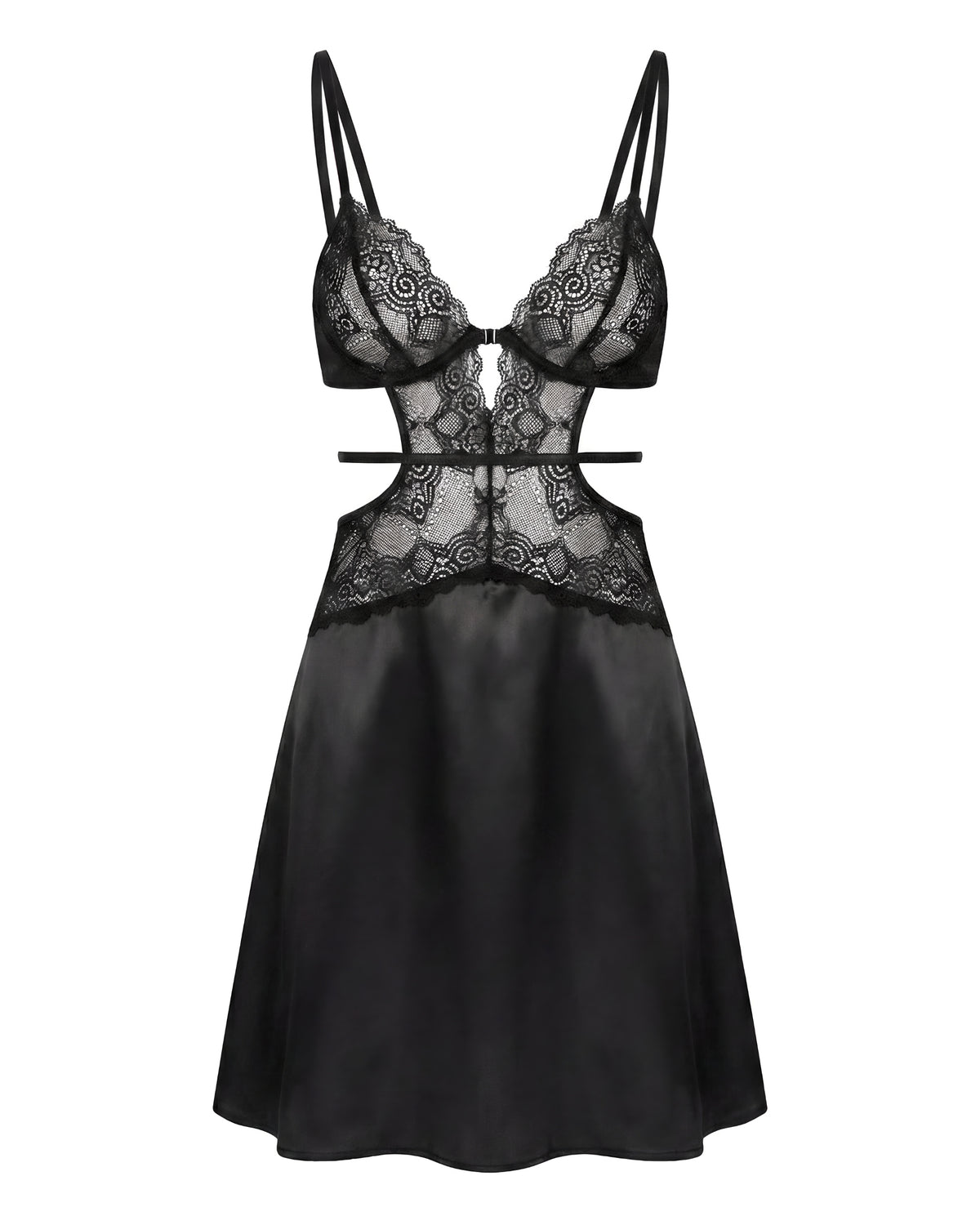 Linsori Noir Lace Chemise Floral Lace Set Plus Size - White background view