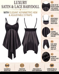 Linsori Noir Satin Chemise Smooth Satin Set -  Product detail view