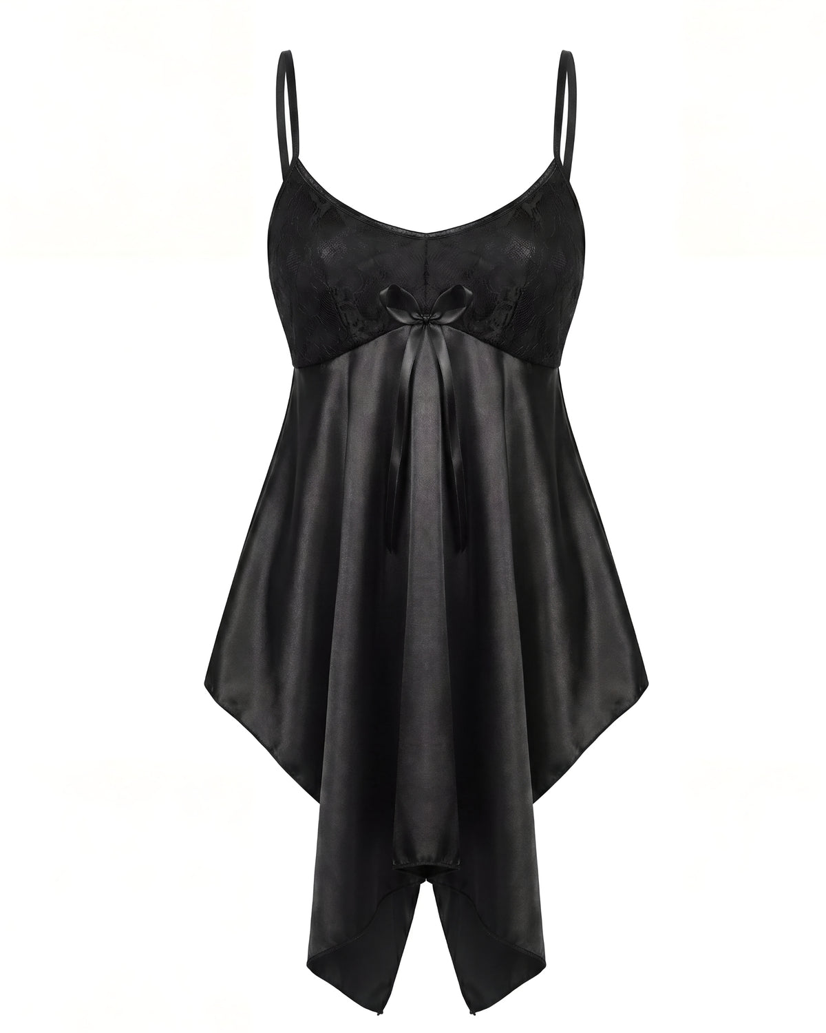 Linsori Noir Satin Chemise Smooth Satin Set - White background view