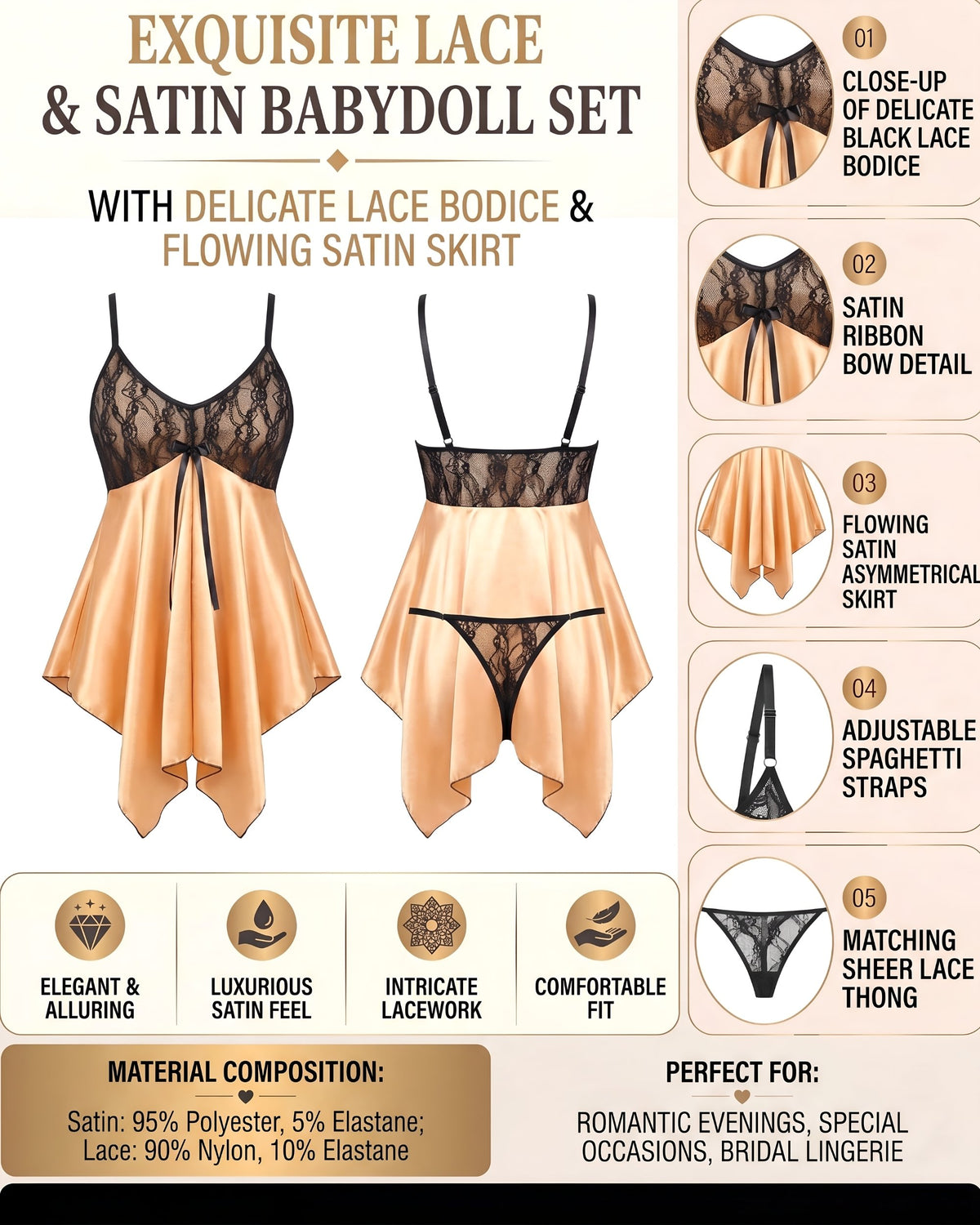 Linsori Golden Satin Julieta Chemise Plus Size -  Product detail view