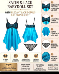 Linsori Turquoise Satin Lace Chemise Piece Plus Size -  Product detail view