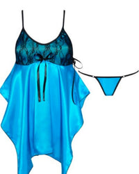 Linsori Turquoise Satin Lace Chemise Piece Plus Size - White background view 