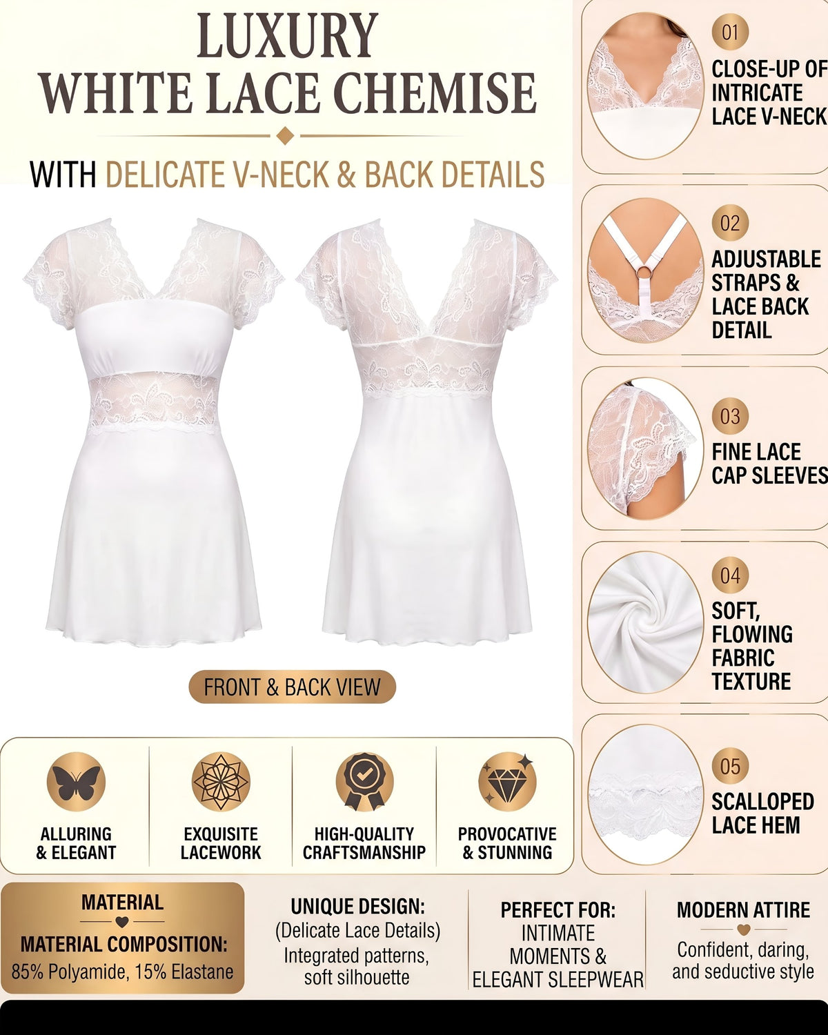 Linsori Sofia Modal Lace Chemise Set Plus Size -  Product detail view