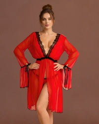 Linsori Valentina Sheer Lace Peignoir Plus Size - Front view 