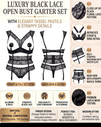 Linsori Noir Open Lace Suspender Set Plus Size -  Product detail view