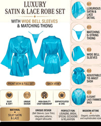 Linsori Turquoise Satin Flared Sleeve Peignoir -  Product detail view