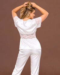 Linsori Pearl Satin Lace Pyjama Set Plus Size -  back view