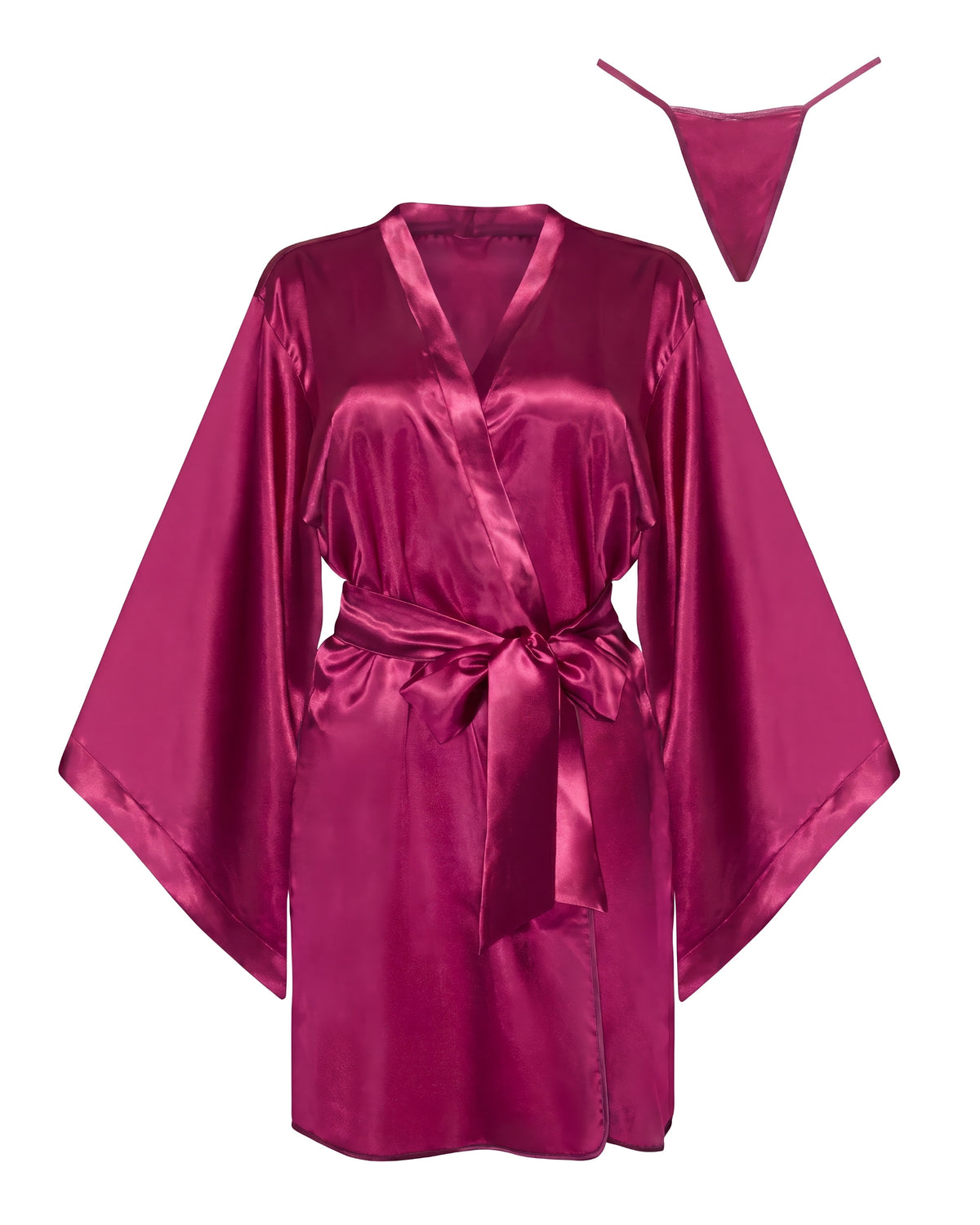 Linsori Bordeaux Satin Peignoir Set - White background view