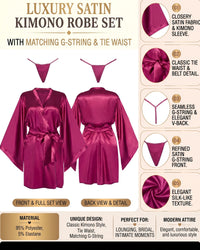 Linsori Bordeaux Satin Peignoir Set -  Product detail view