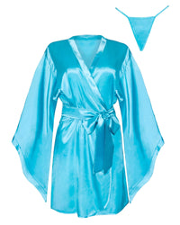 Linsori Turquoise Satin Peignoir Collection - White background view