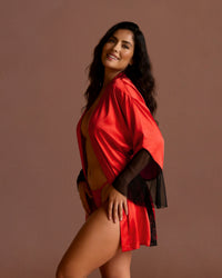 Linsori Crimson Satin Peignoir Collection -  Left view