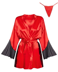 Linsori Crimson Satin Peignoir Collection - White background view