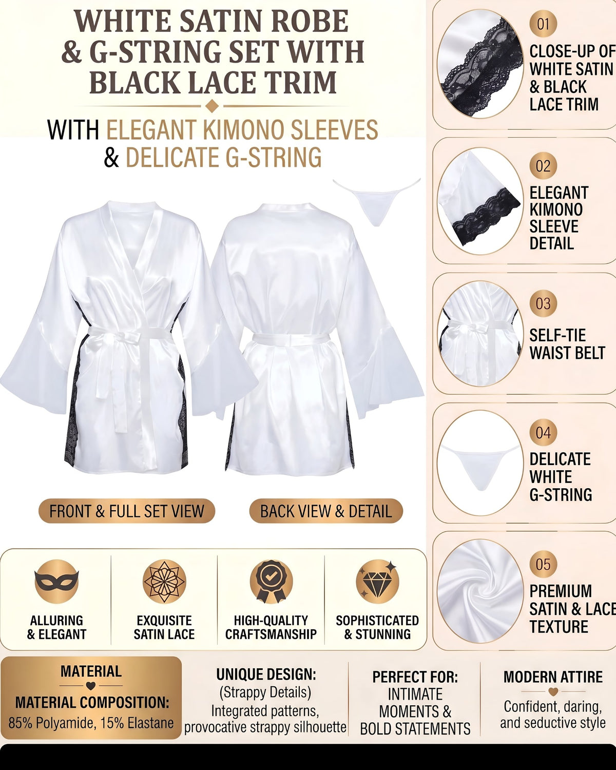 Linsori Pearl Satin Sara Peignoir -  Product detail view