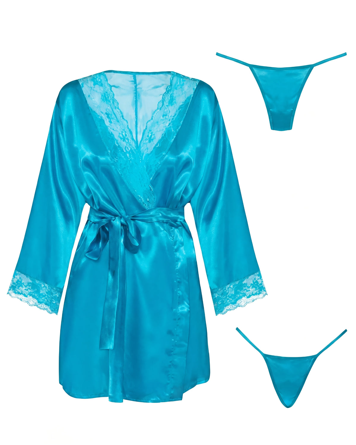 Linsori Turquoise Silk Peignoir Delicate Robe - White background view