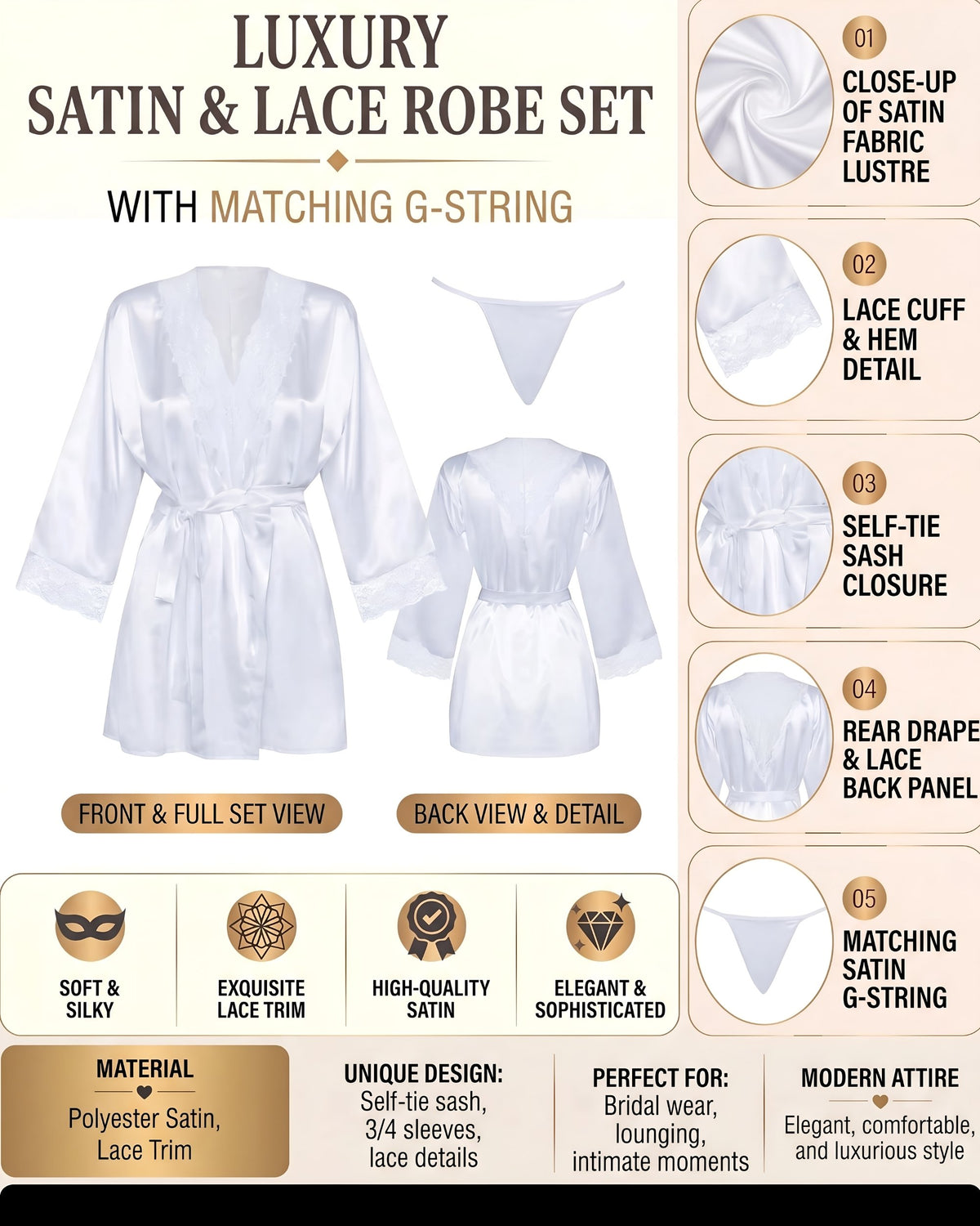 Linsori Pearl Sherie Delicate Peignoir Loungewear -  Product detail view