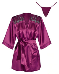 Linsori Bordeaux Silk Peignoir Robe - White background view