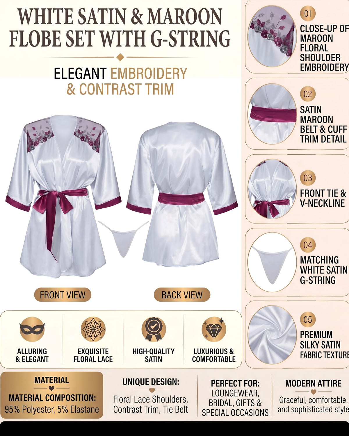 Linsori Silver Moonlit Peignoir Robe -  Product detail view