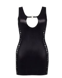 Linsori Noir Wetlook Lace Panel Dress Plus Size - White background view