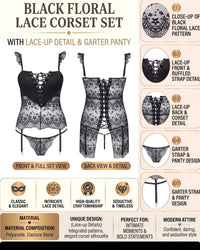 Linsori Noir Satin Lace-Up Corset Set Plus Size -  Product detail view