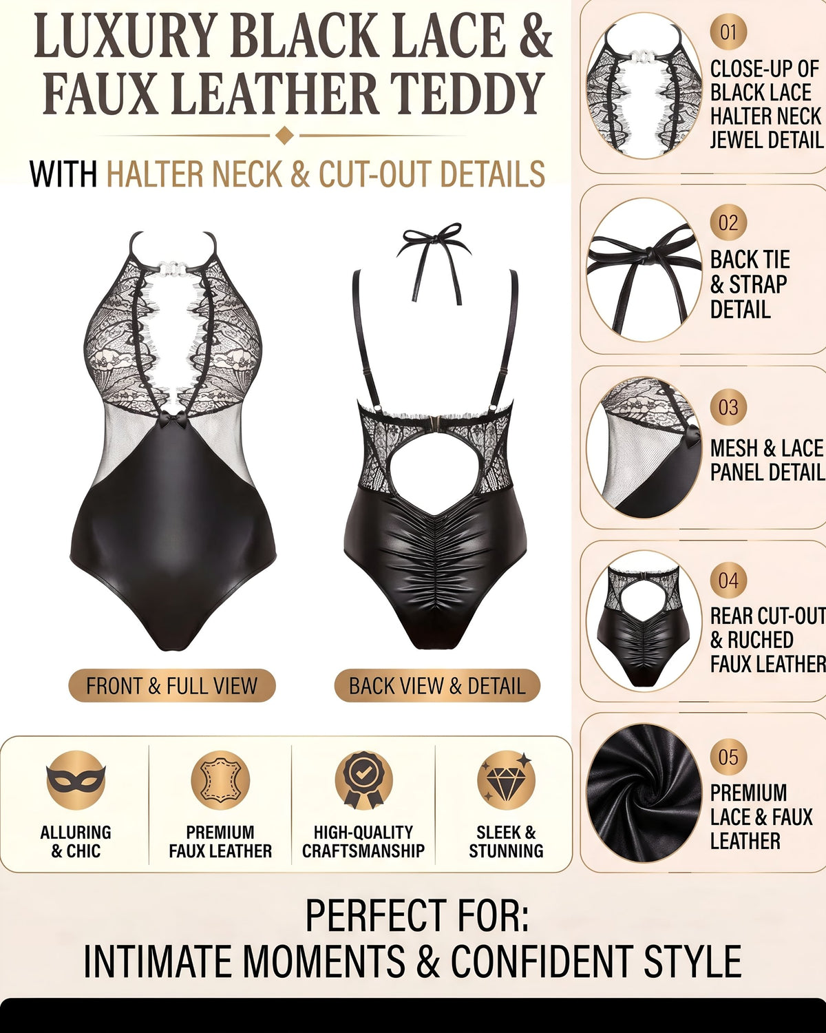 Linsori Noir Wet-Look Lace Chemise Plus Size -  Product detail view